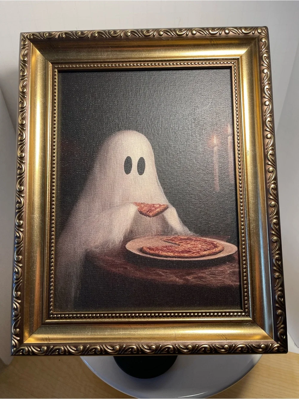 Ghost Eating Pizza Wall Art Picture Frame - NWT *
